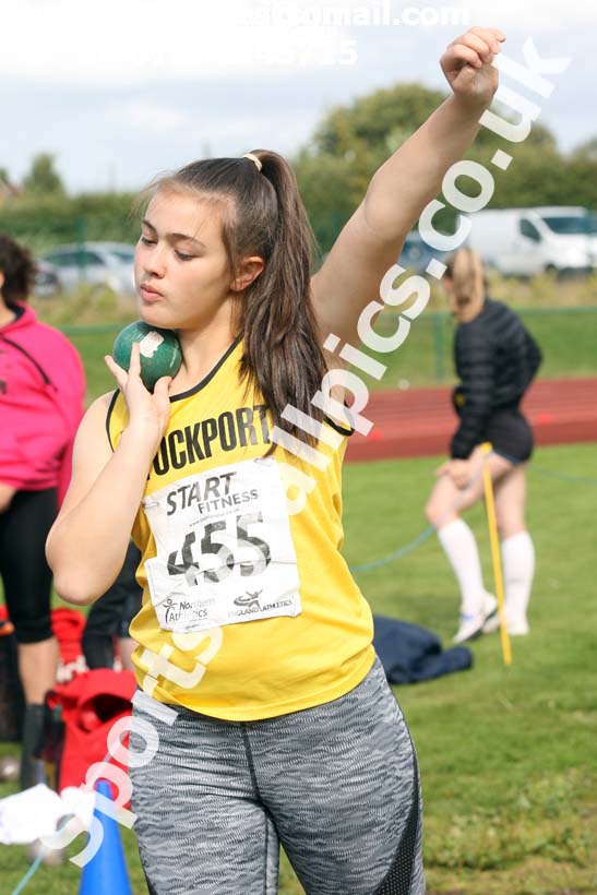 Womens under-17s shot putt, Northern Under-17s/U-15s and U13s Champs, Leigh Sports Village, Leigh. Photo: David T. Hewitson/Sports for All Pics